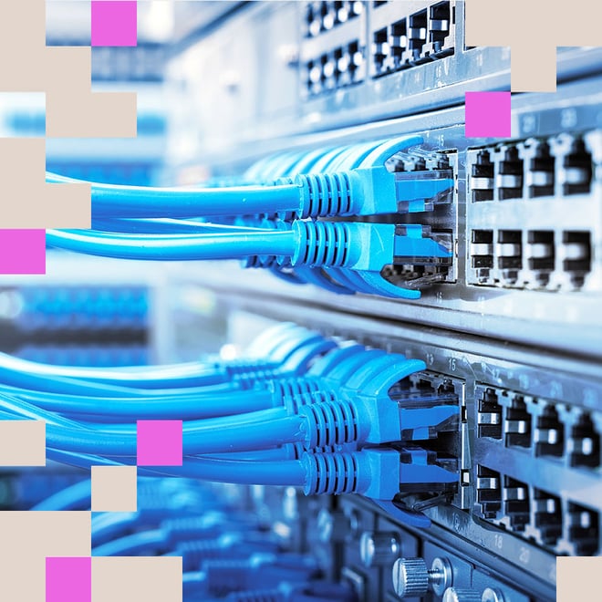 Photo of connectivity cabling connecting infrastructure in a colocation data center