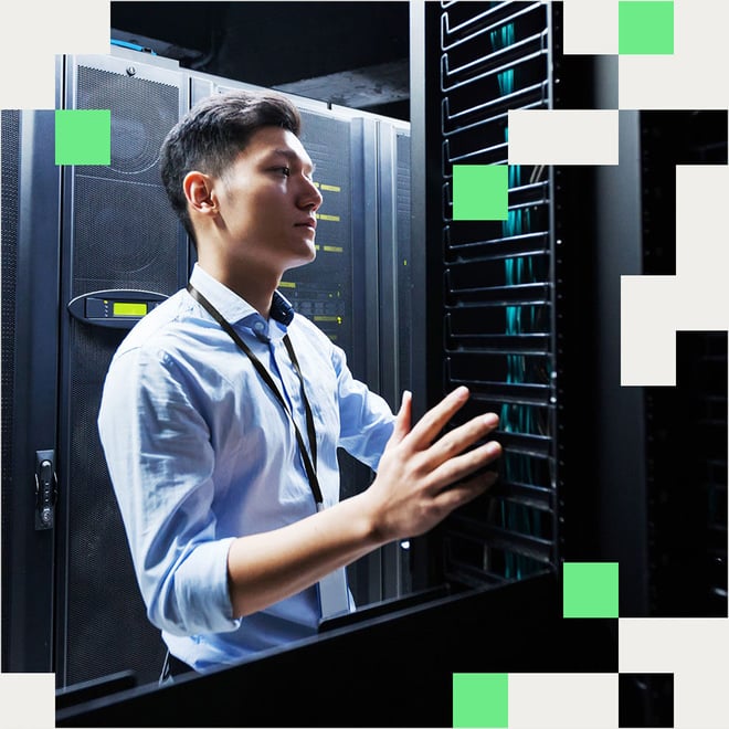 Photo of Centersquare on-site data center team member conducting maintenance